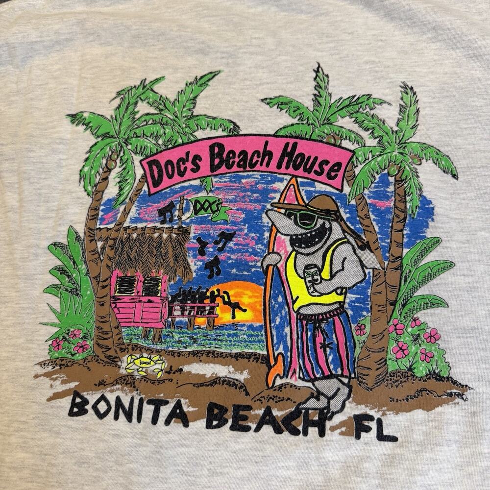 VTG 90s Hanes Beefy T Shirt Mens Sz XL Docs Beach House Florida Shark Graphic